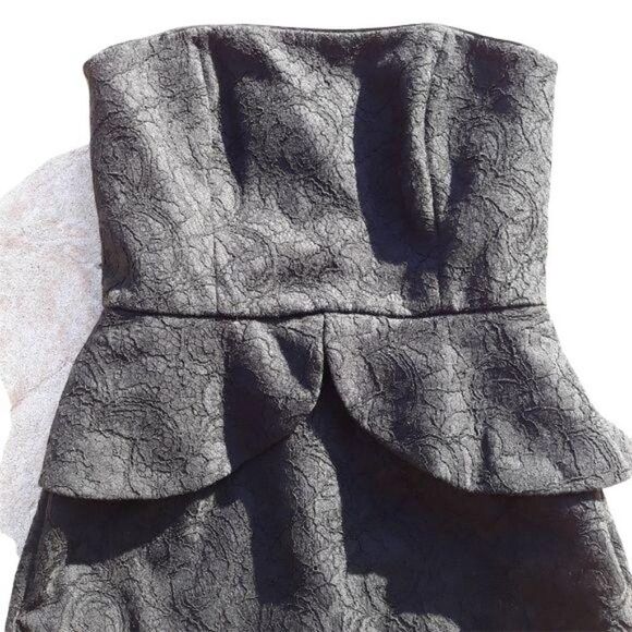 Vintage WHBM 80's Cocktail Structured Strapless Lace Peplum Dress Black Sz 4 - Picture 9 of 13